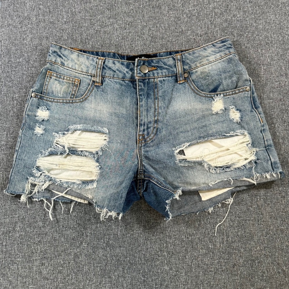 Dotti Denim Distressed Jean Shorts Womens 8 Light Wash Ripped Cotton Raw Hem Y2K